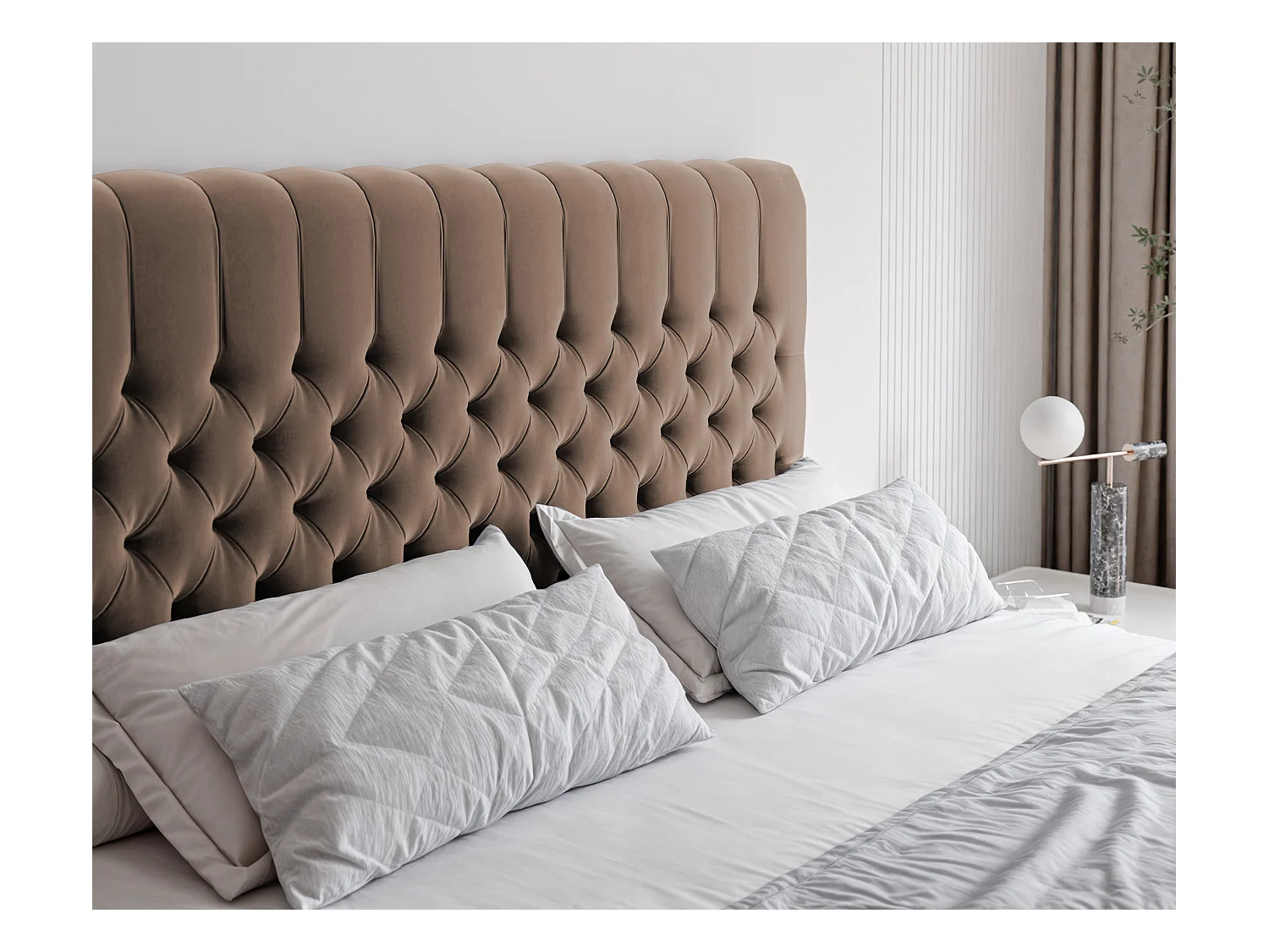 Lit continental rembourré avec matelas, marron - 180x200