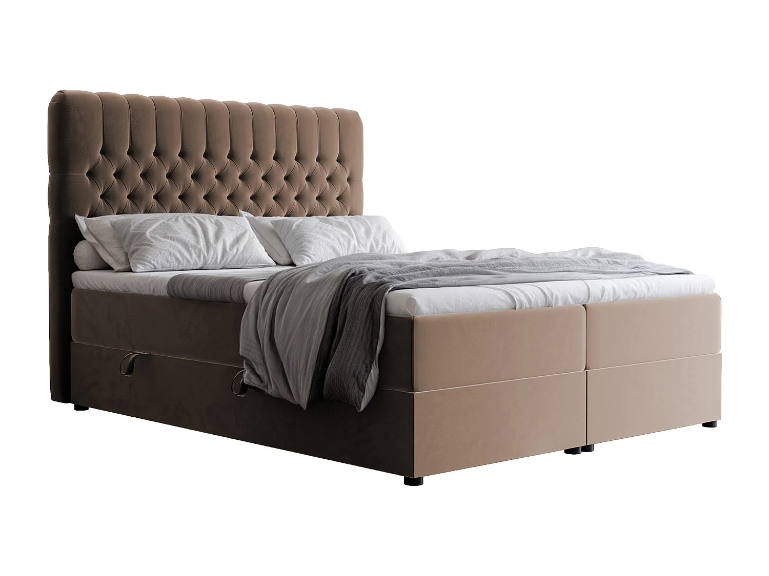 Lit continental rembourré avec matelas, marron - 180x200