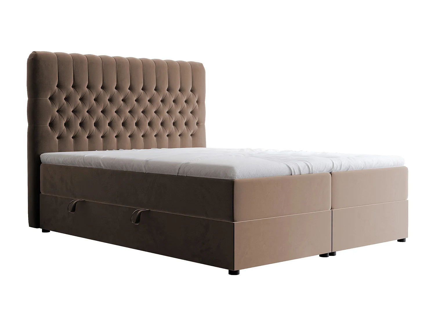 Lit continental rembourré avec matelas, marron - 180x200