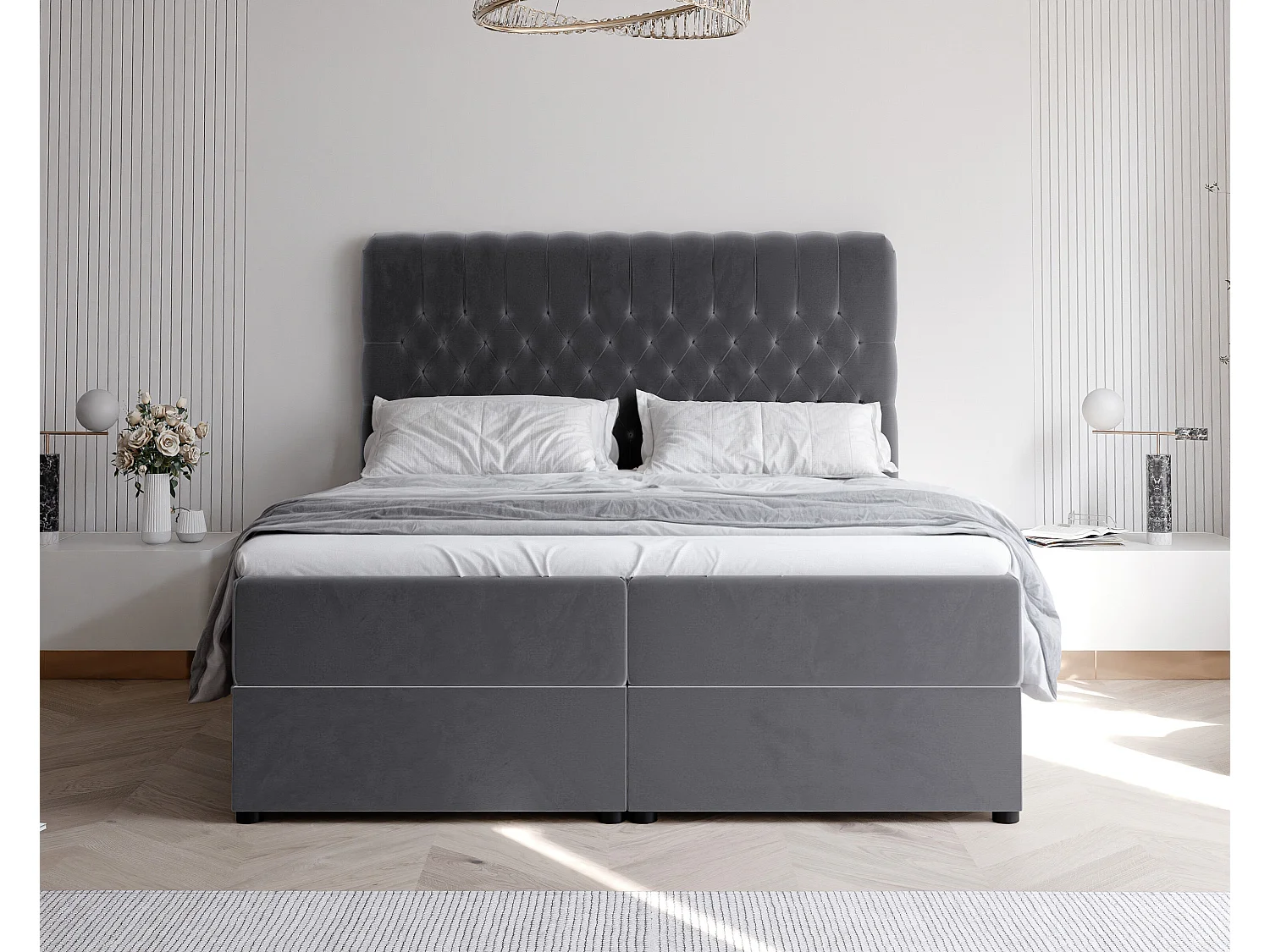 Lit continental rembourré avec matelas, gris anthracite - 120x200
