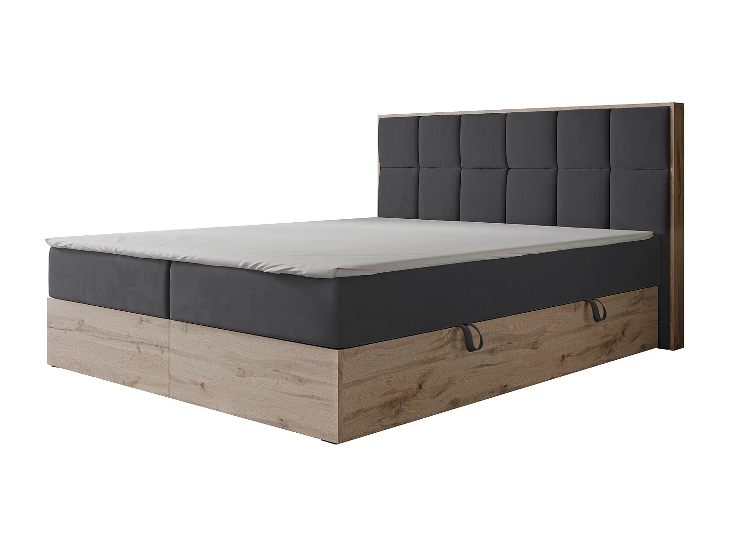 Lit continental rembourré avec surmatelas, gris anthracite - 140x200 - LAVIO II