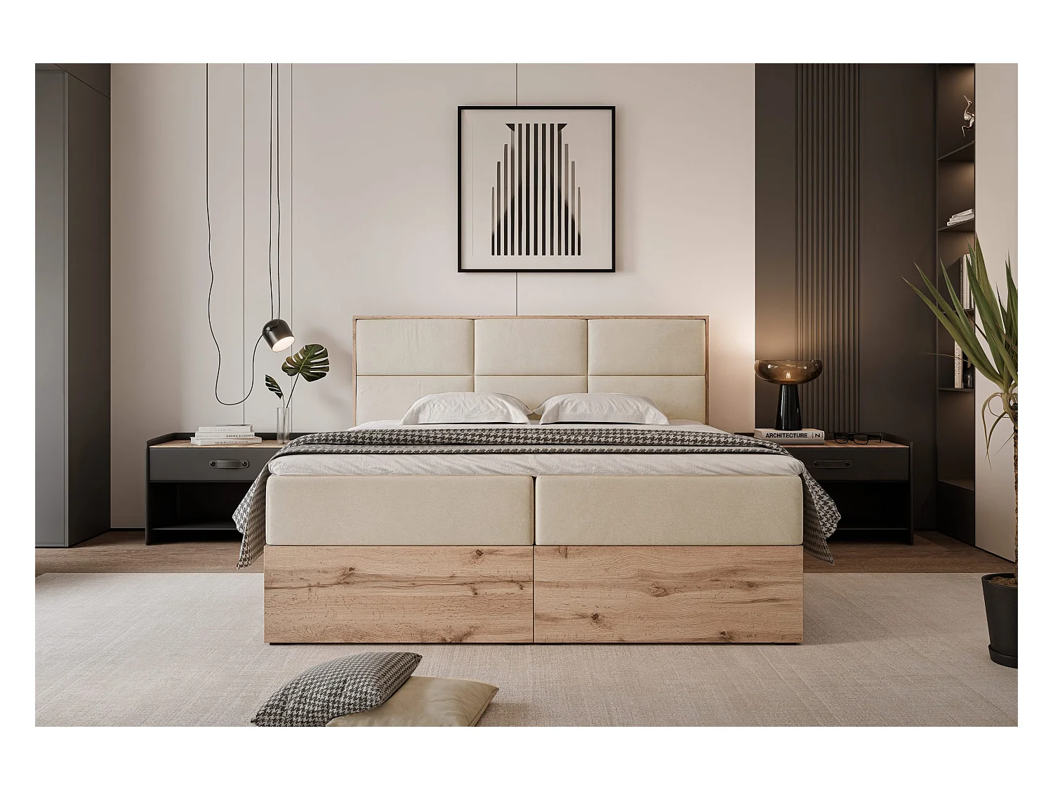 Lit continental rembourré avec surmatelas, crème - 180x200 - LAVIO