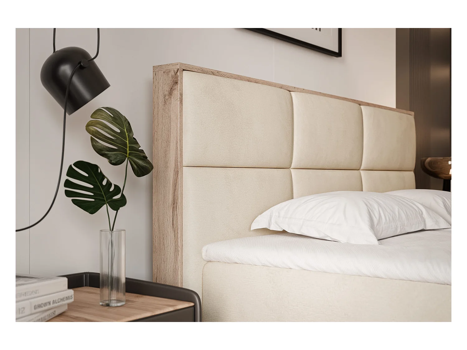 Lit continental rembourré avec surmatelas, crème - 180x200 - LAVIO