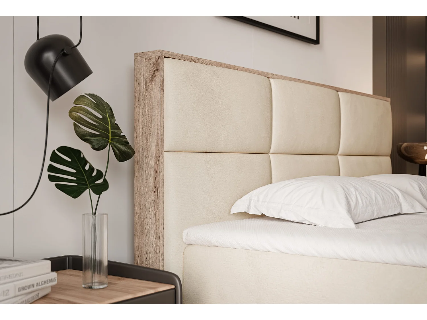 Lit continental rembourré avec surmatelas, crème - 180x200 - LAVIO