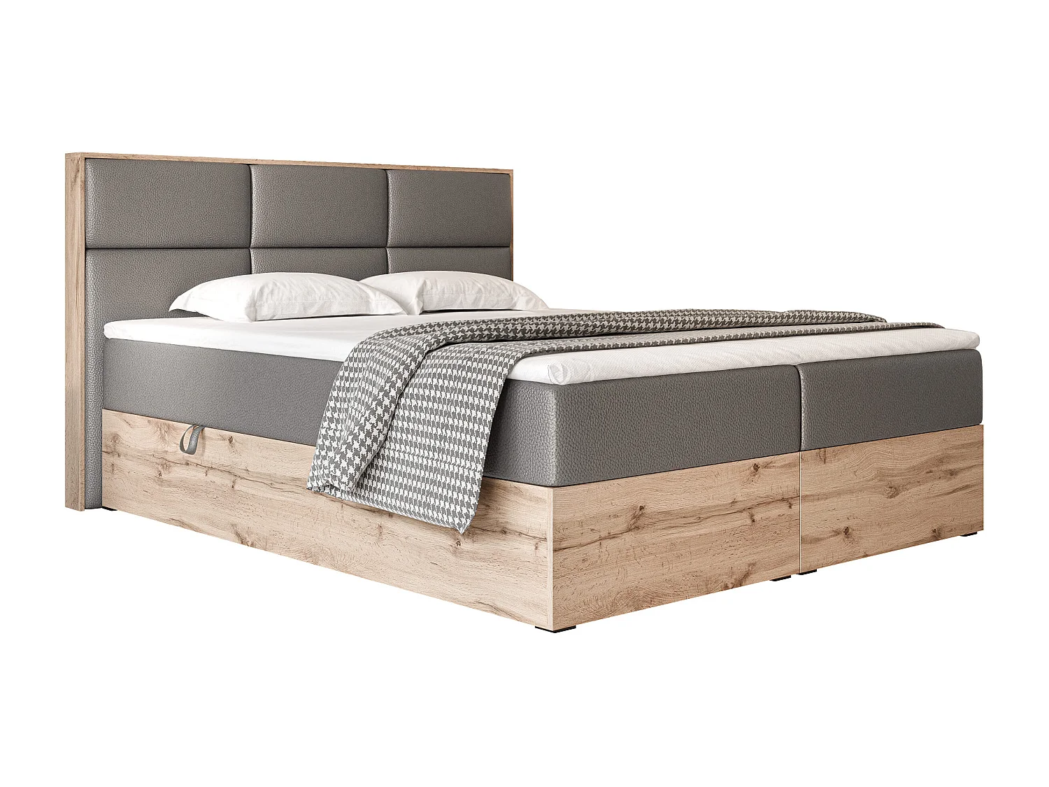 Lit continental rembourré avec surmatelas, gris  - 140x200 - LAVIO