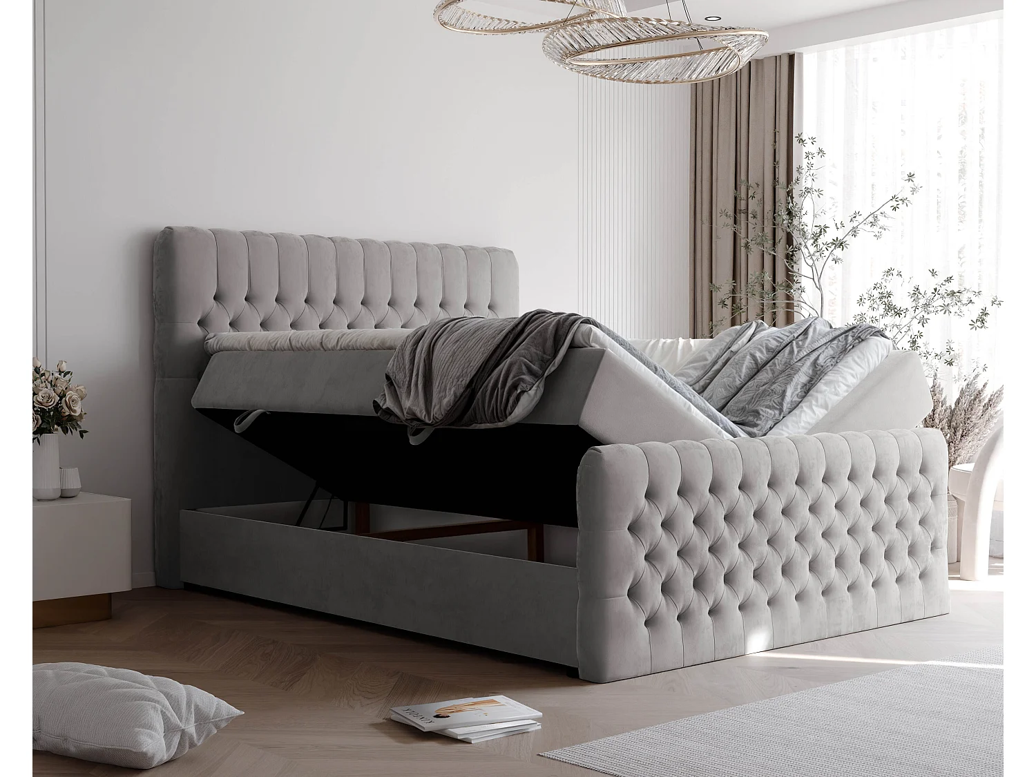 Lit continental rembourré avec matelas, gris - 120x200