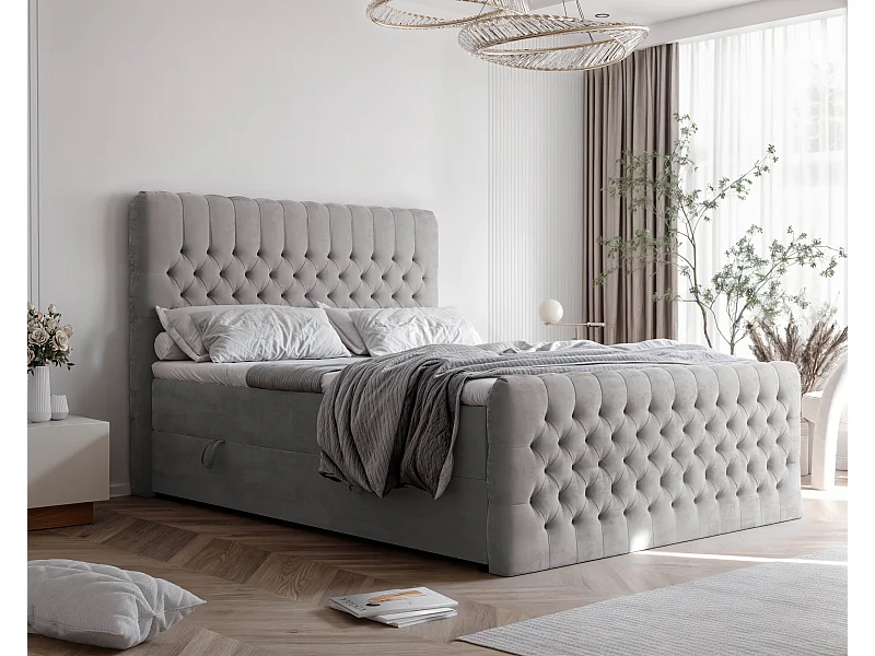 Lit continental rembourré avec matelas, gris - 120x200