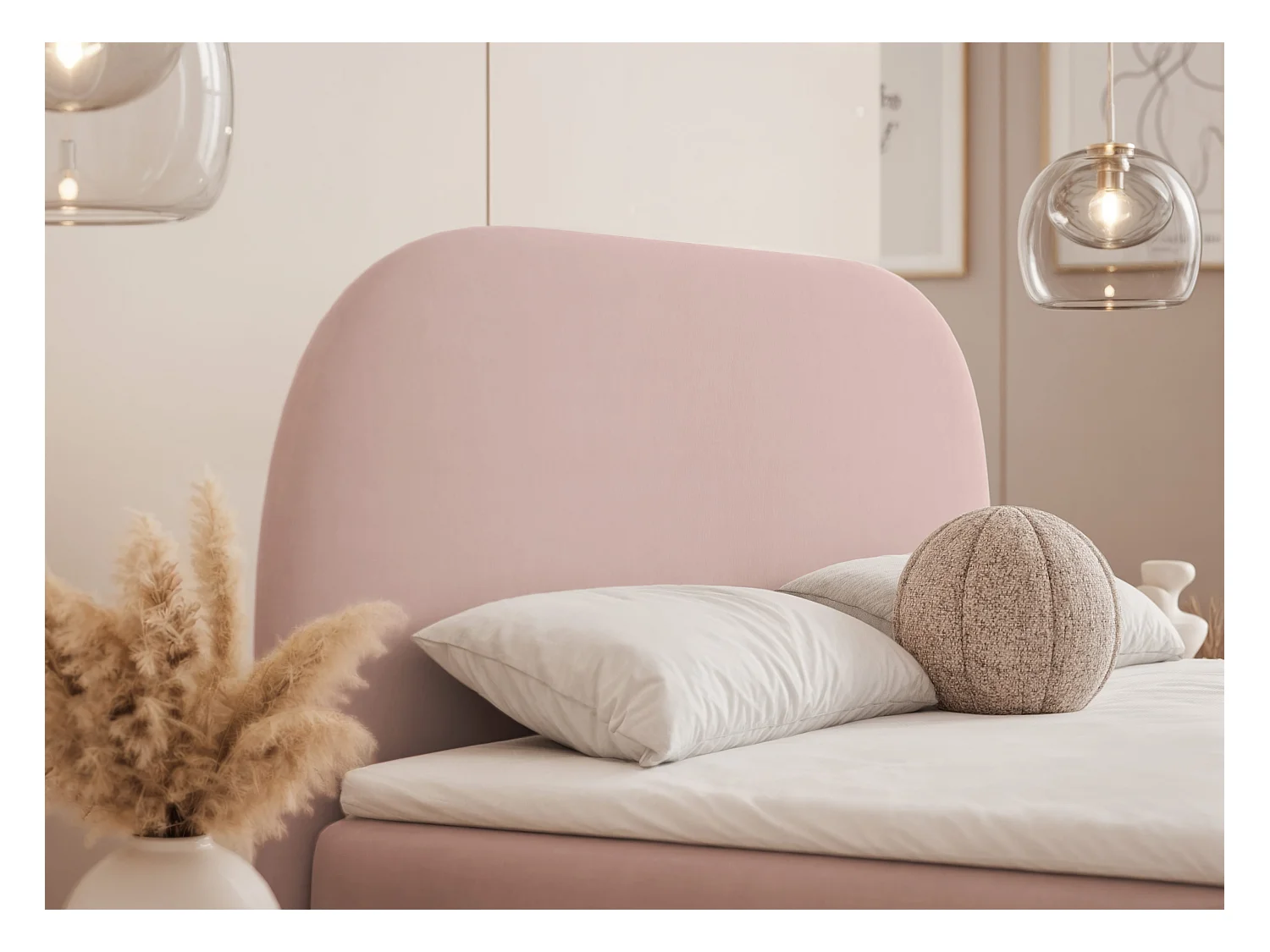 Lit continental rembourré sur pieds avec surmatelas, rose poudré - 180x200 - NOELIA