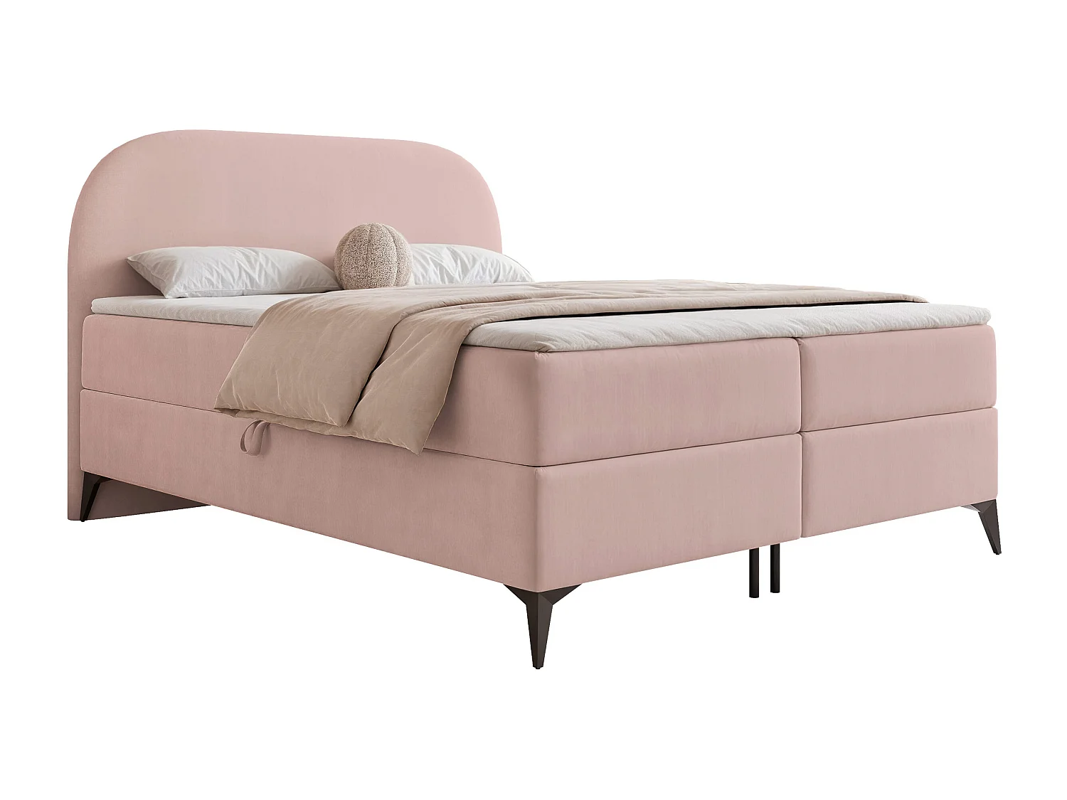 Lit continental rembourré sur pieds avec surmatelas, rose poudré - 180x200 - NOELIA