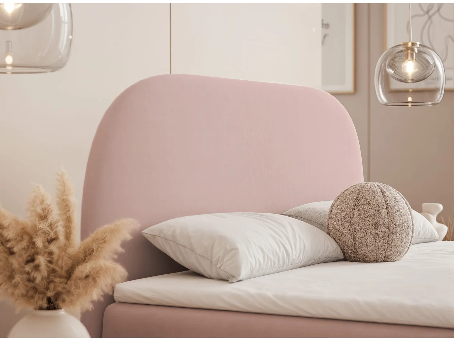 Lit continental rembourré sur pieds avec surmatelas, rose poudré - 180x200 - NOELIA