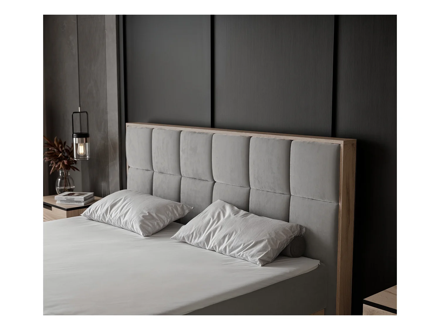 Lit continental rembourré avec surmatelas, gris clair - 180x200 - LAVIO II