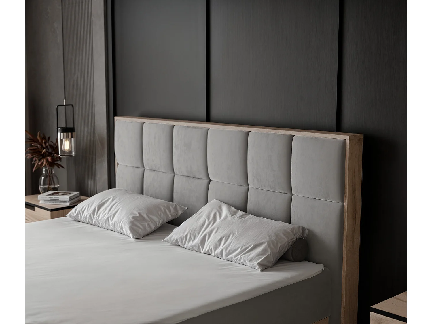 Lit continental rembourré avec surmatelas, gris clair - 180x200 - LAVIO II