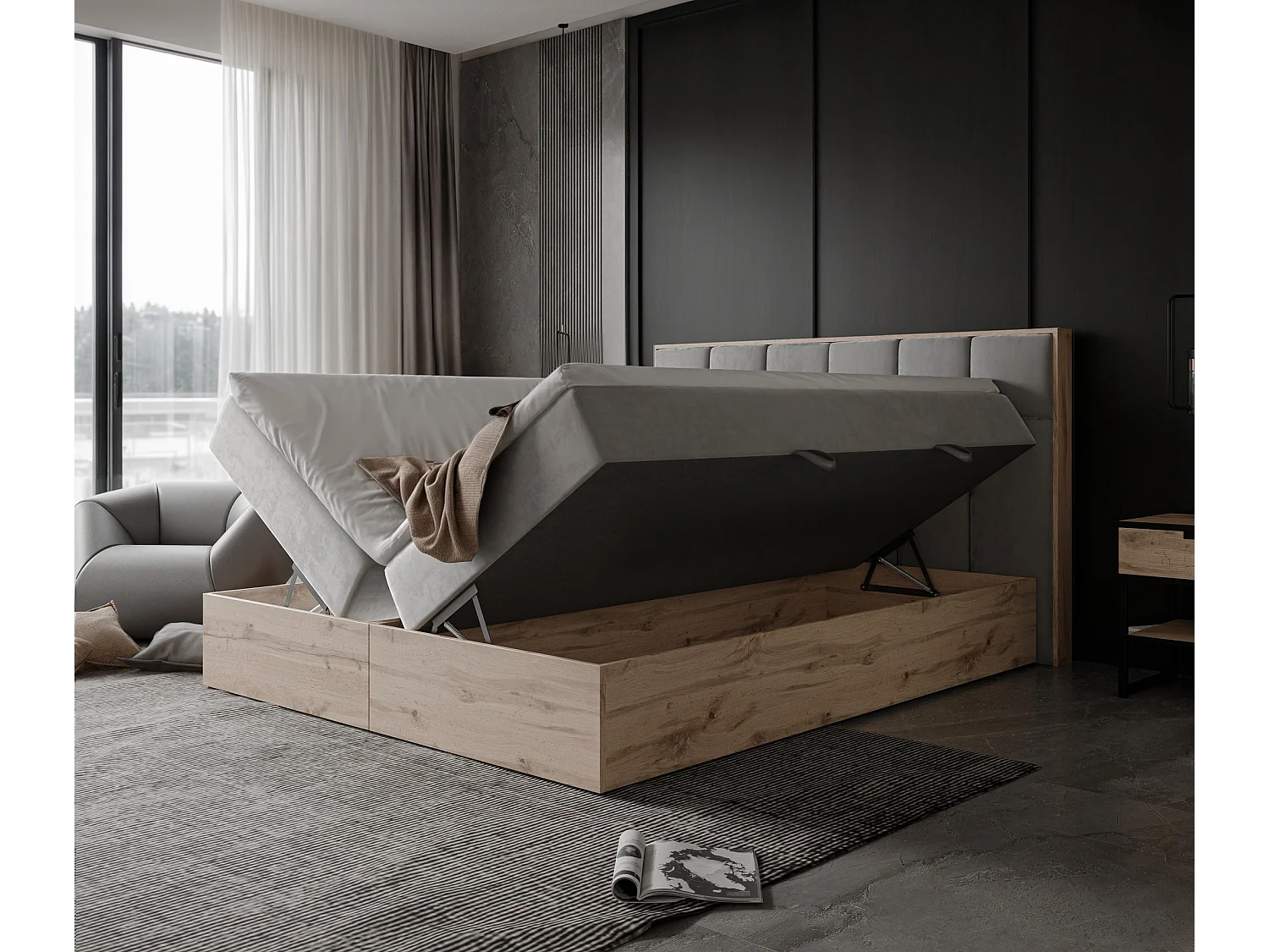 Lit continental rembourré avec surmatelas, gris clair - 180x200 - LAVIO II