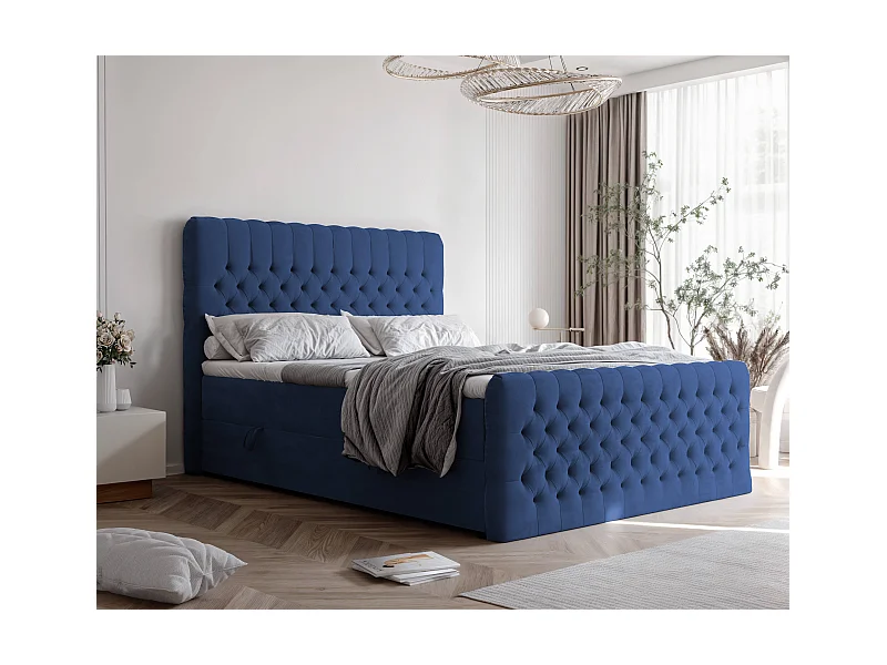 Lit continental rembourré avec matelas, bleu - 160x200