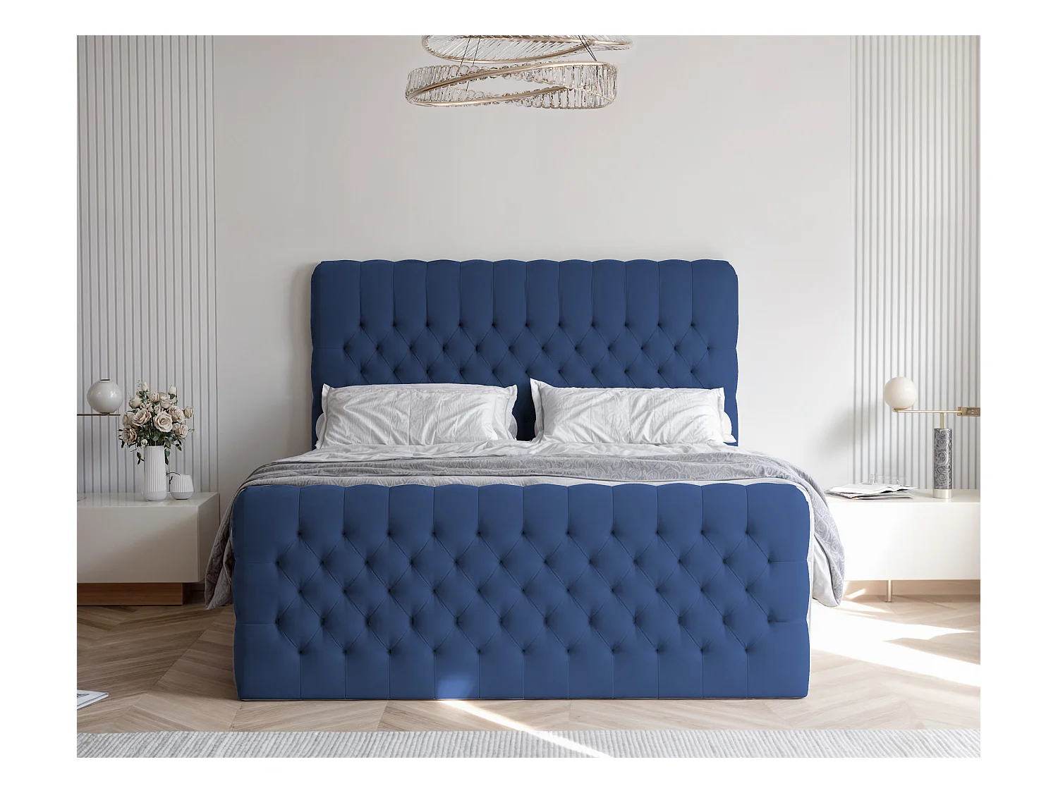 Lit continental rembourré avec matelas, bleu - 160x200