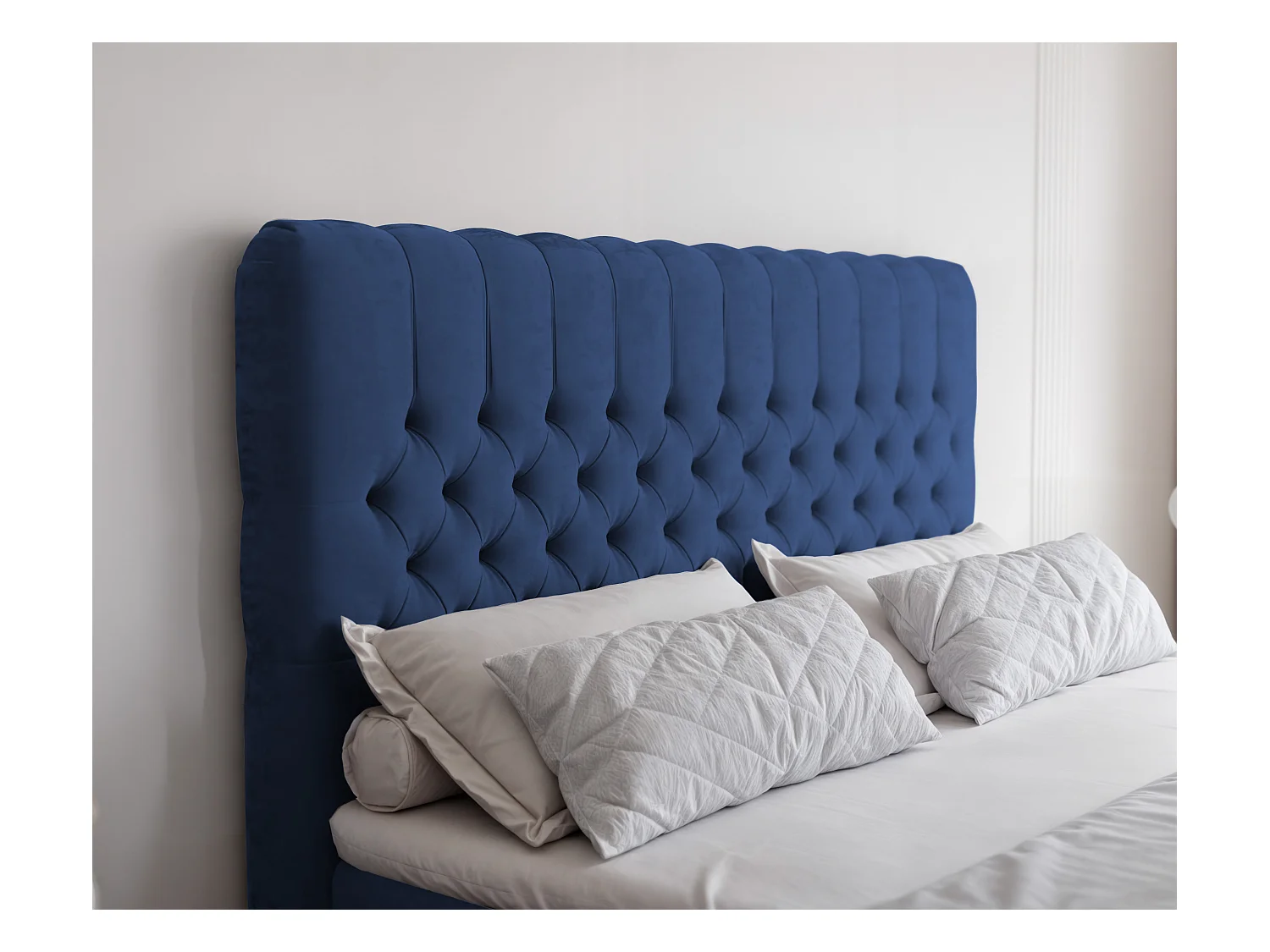 Lit continental rembourré avec matelas, bleu - 160x200