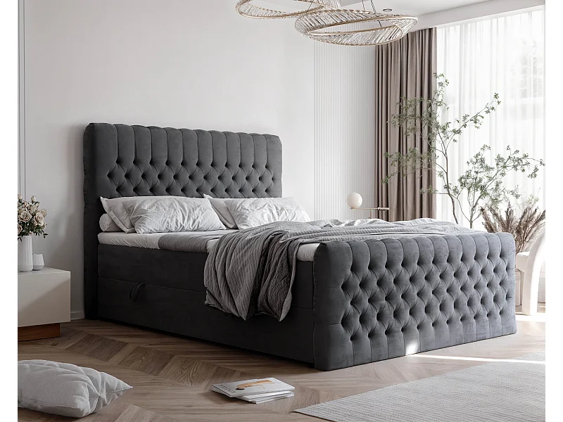 Lit continental rembourré avec matelas, gris anthracite - 200x200