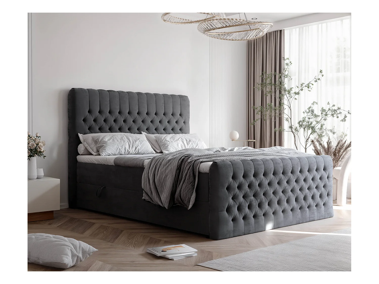 Lit continental rembourré avec matelas, gris anthracite - 200x200