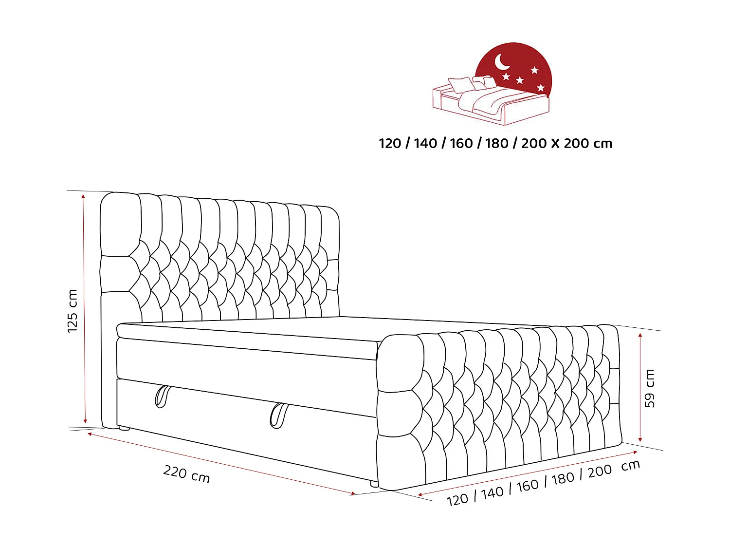 Lit continental rembourré avec matelas, gris anthracite - 200x200