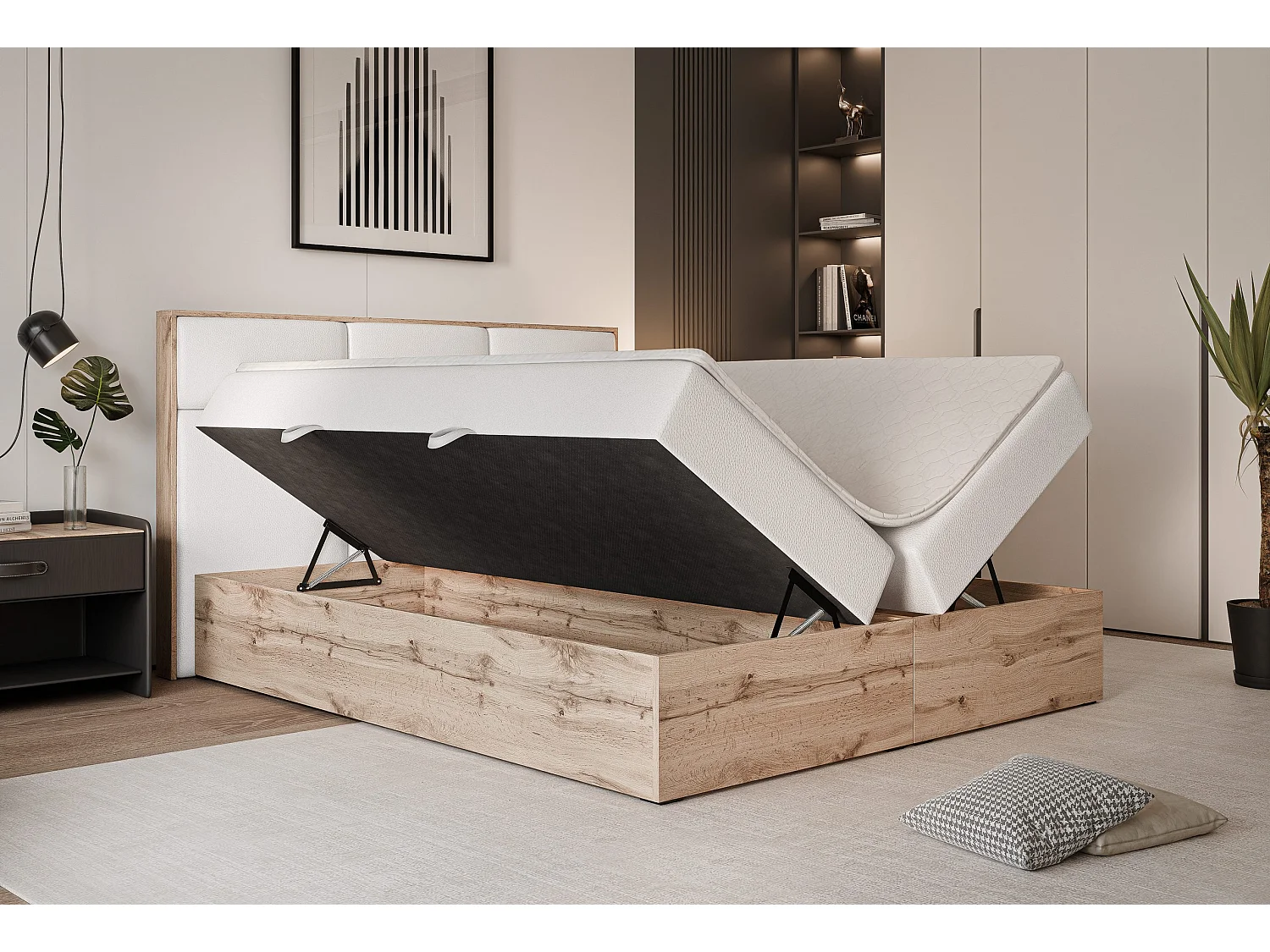 Lit continental rembourré avec surmatelas, blanc  - 120x200 - LAVIO