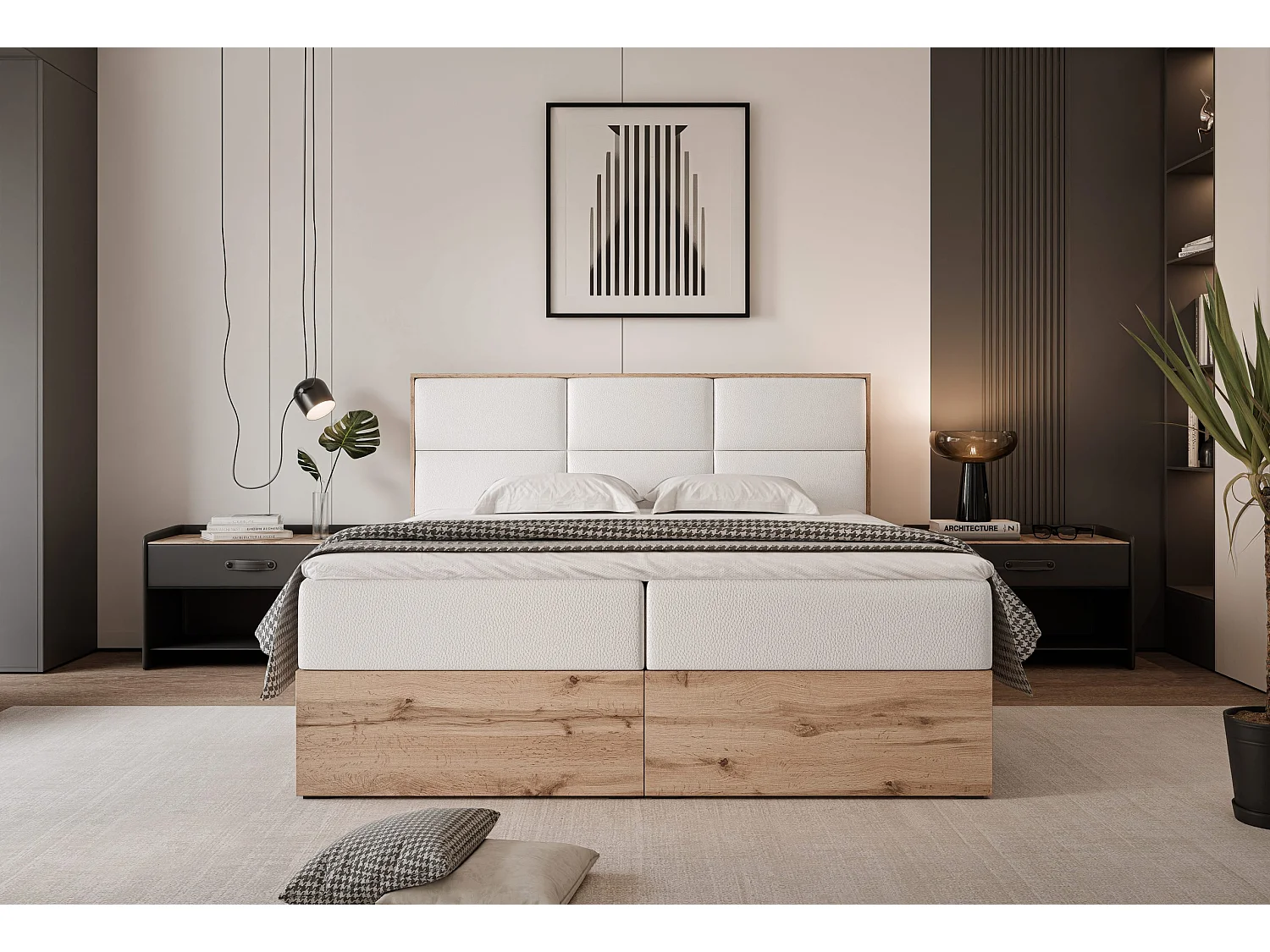 Lit continental rembourré avec surmatelas, blanc  - 120x200 - LAVIO