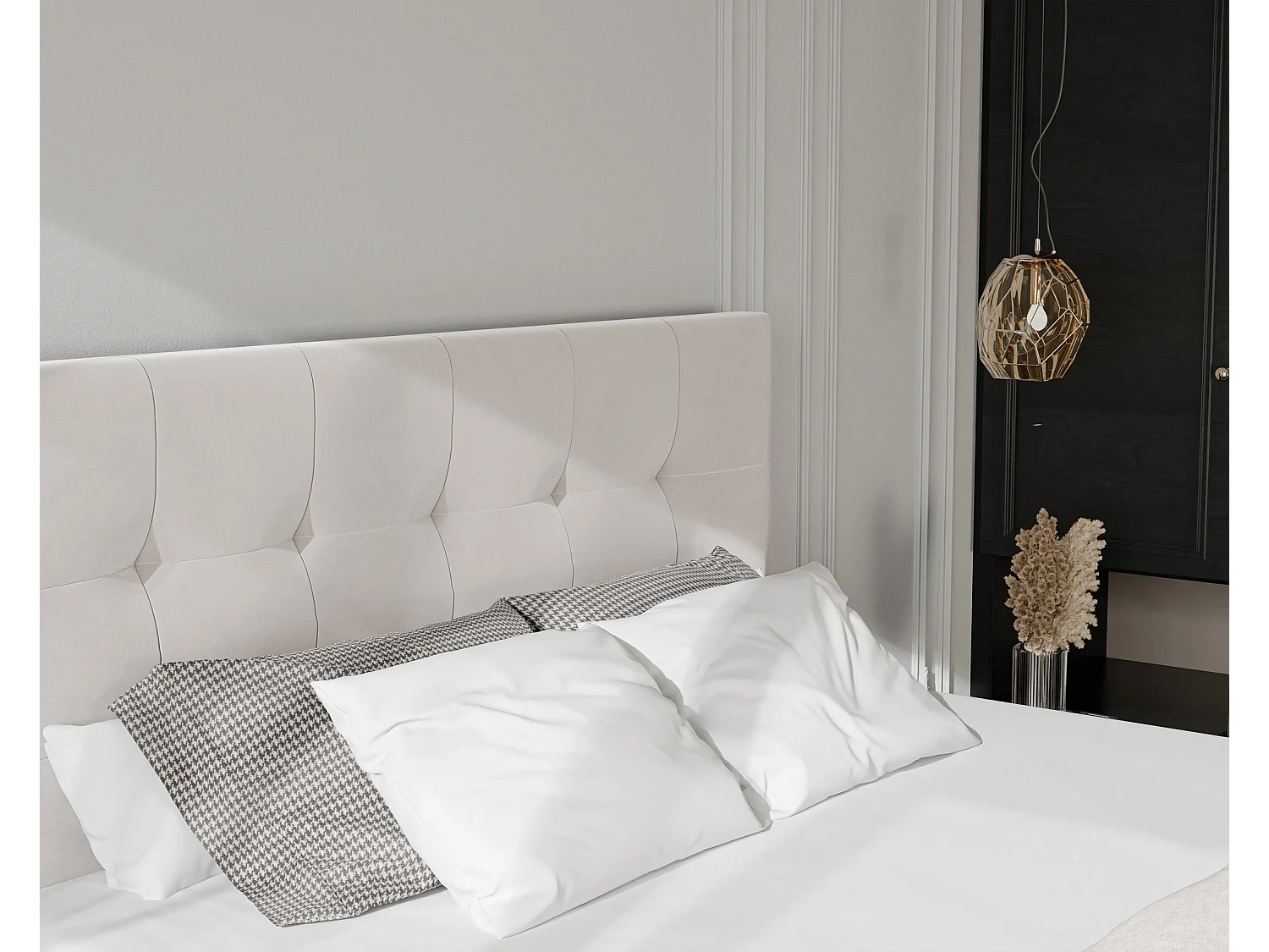 Lit continental rembourré avec surmatelas, beige - 160x200 - AZARIO