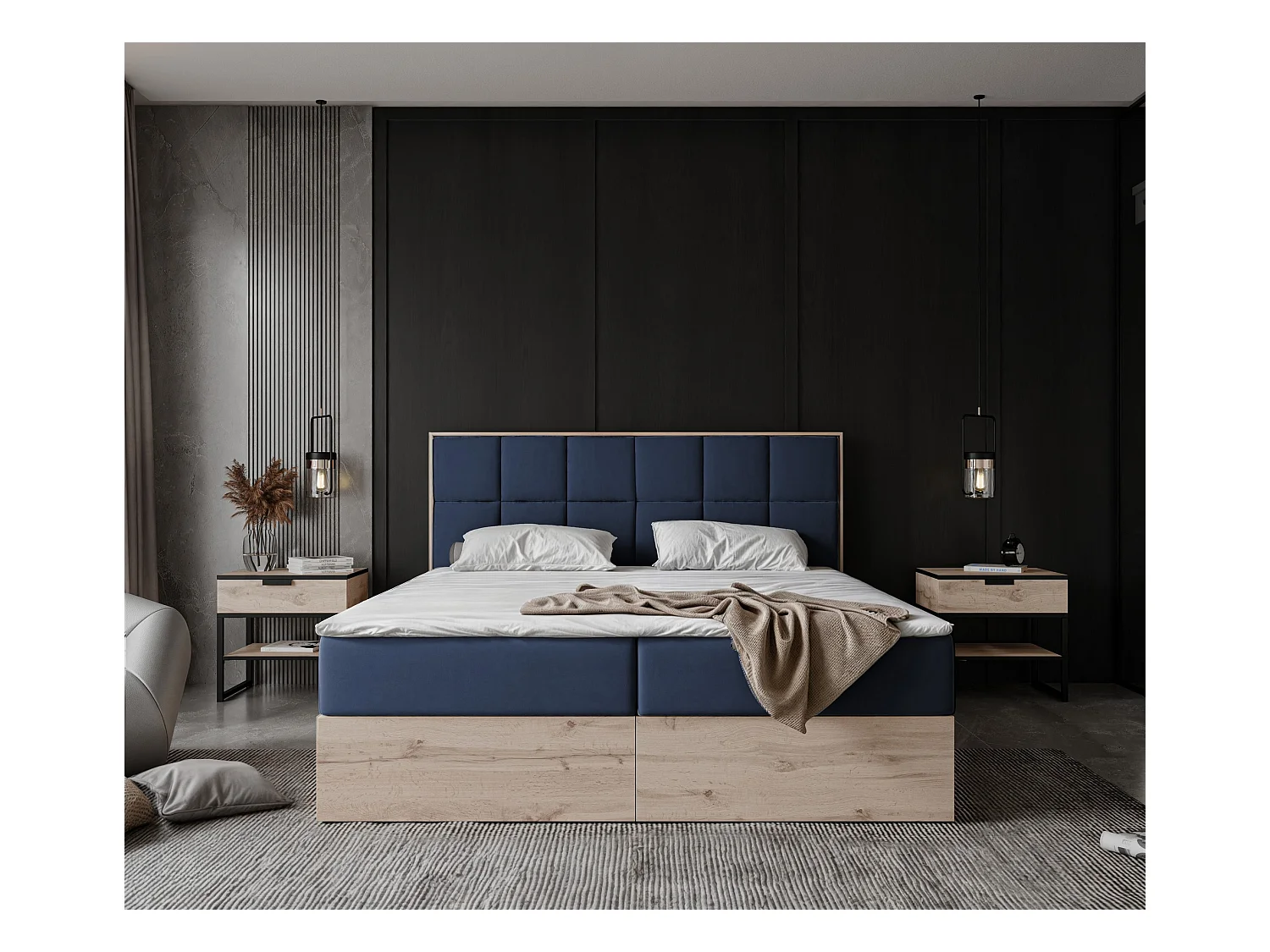 Lit continental rembourré avec surmatelas, bleu - 160x200 - LAVIO II