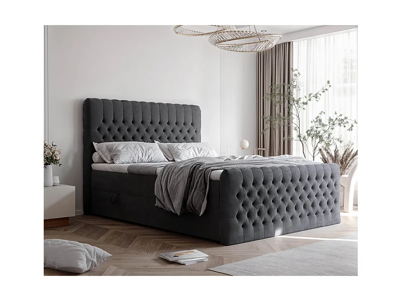 Lit continental rembourré avec matelas, gris anthracite - 180x200