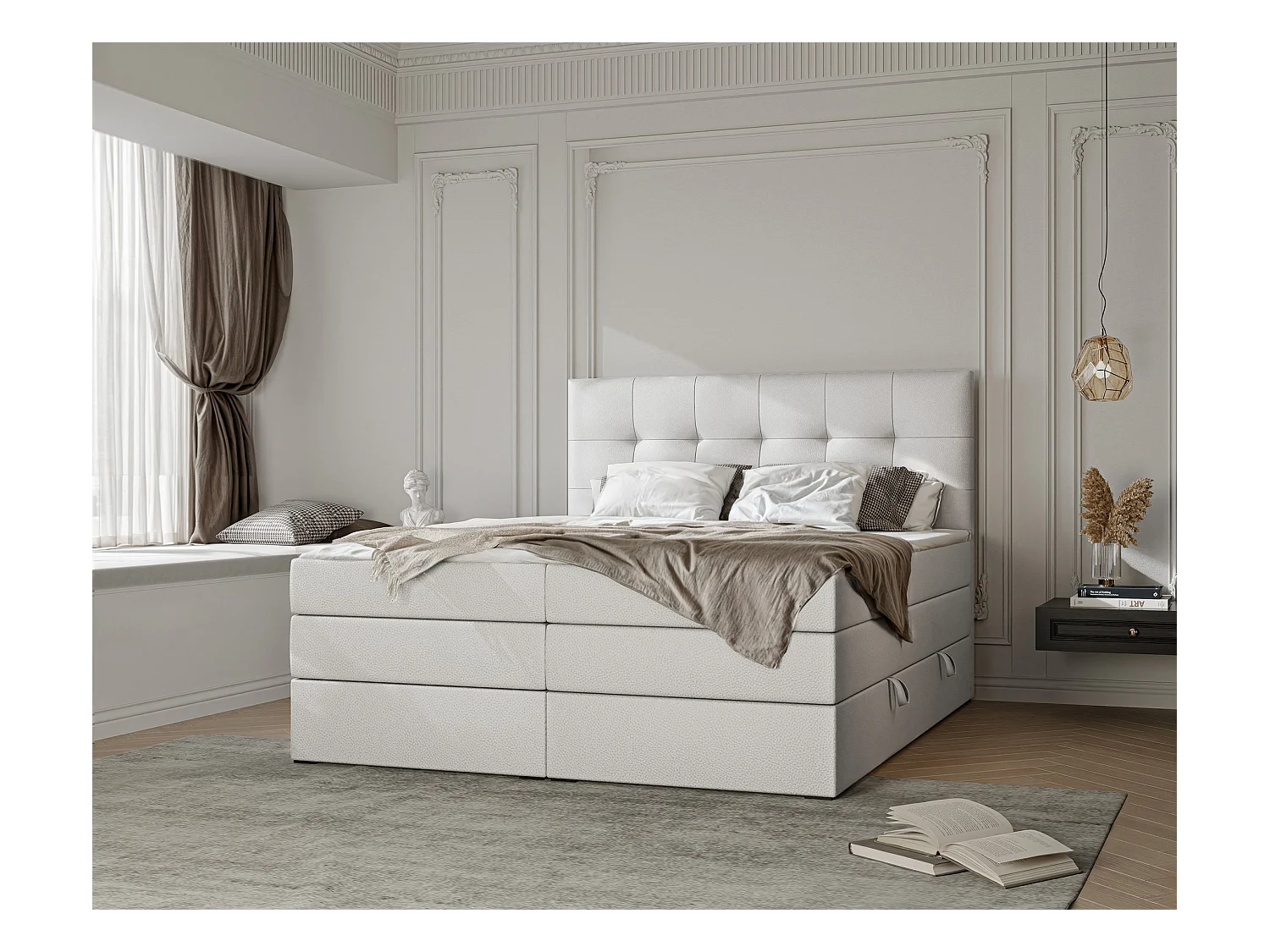 Lit continental rembourré avec surmatelas, blanc  - 160x200 - AZARIO