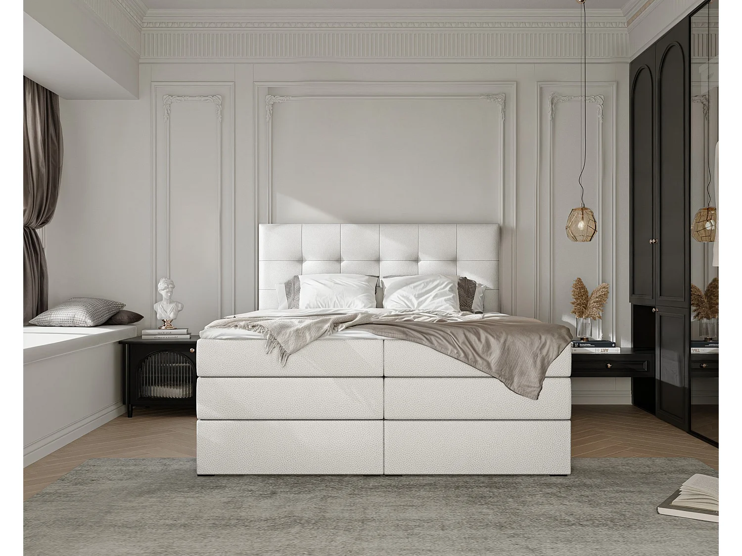 Lit continental rembourré avec surmatelas, blanc  - 160x200 - AZARIO