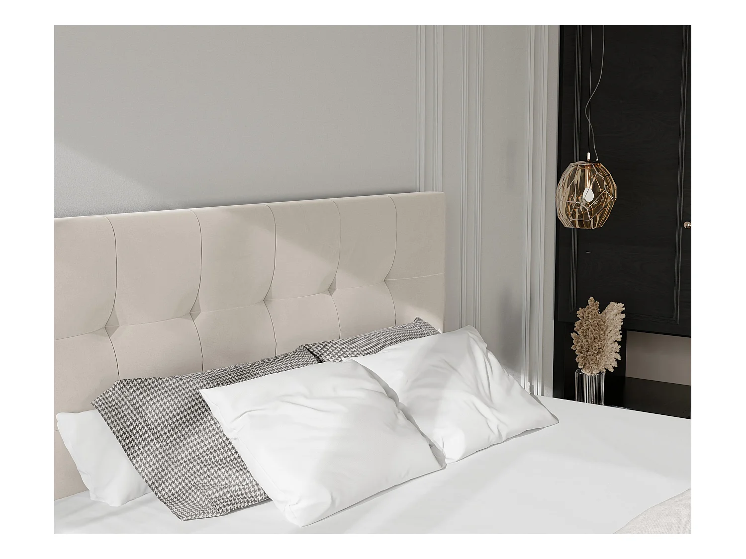 Lit continental rembourré avec surmatelas, crème - 140x200 - AZARIO