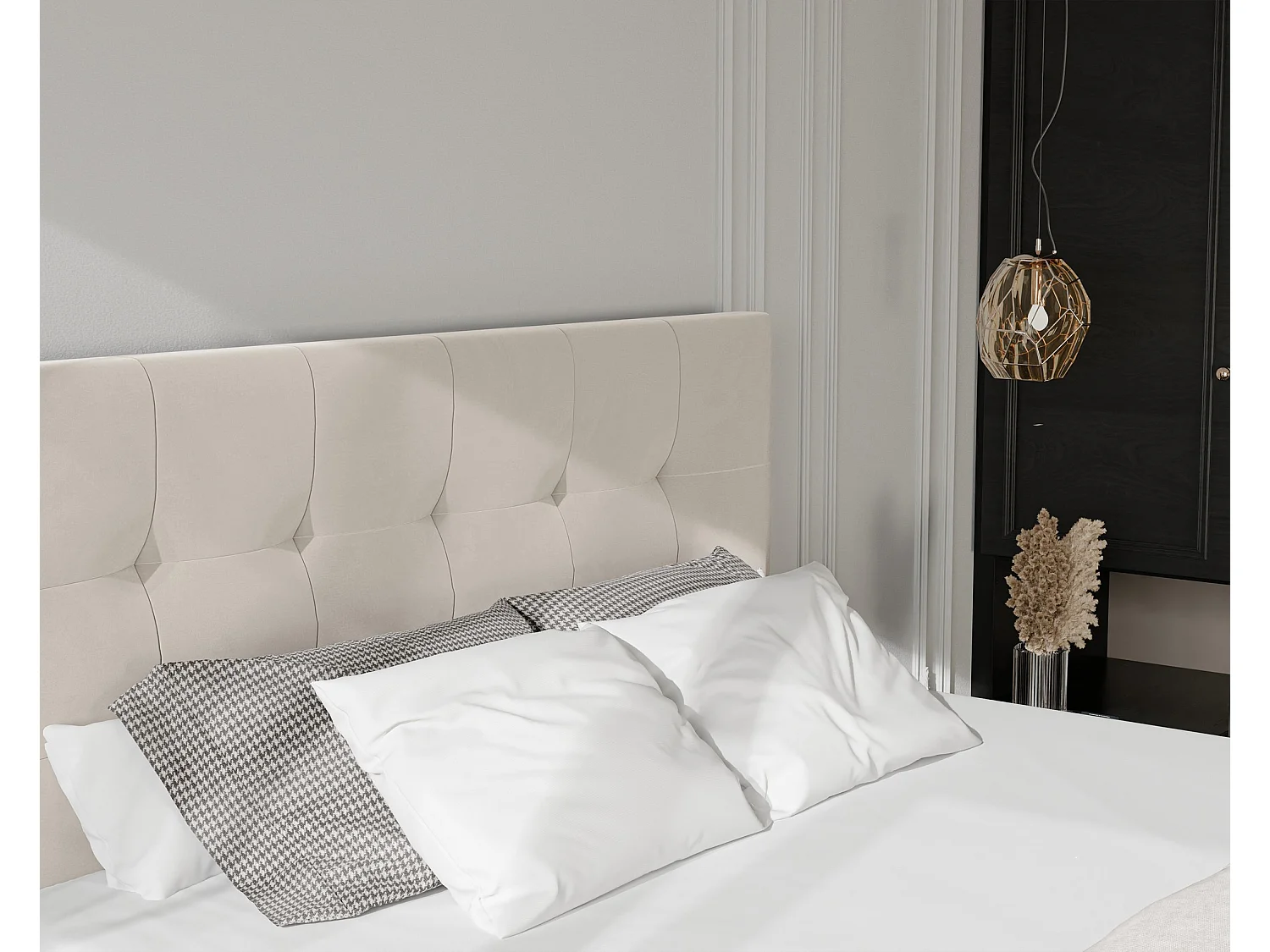 Lit continental rembourré avec surmatelas, crème - 140x200 - AZARIO