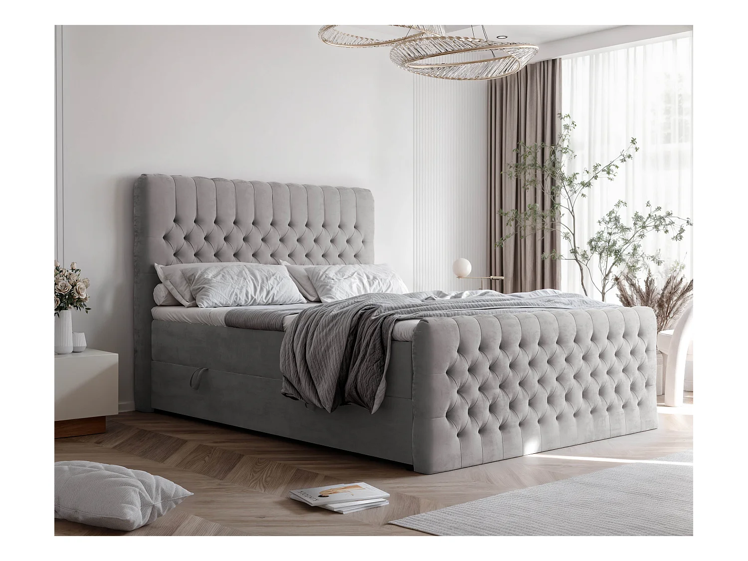 Lit continental rembourré avec matelas, gris - 200x200
