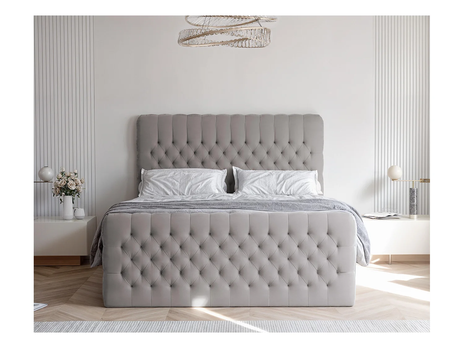 Lit continental rembourré avec matelas, gris - 200x200