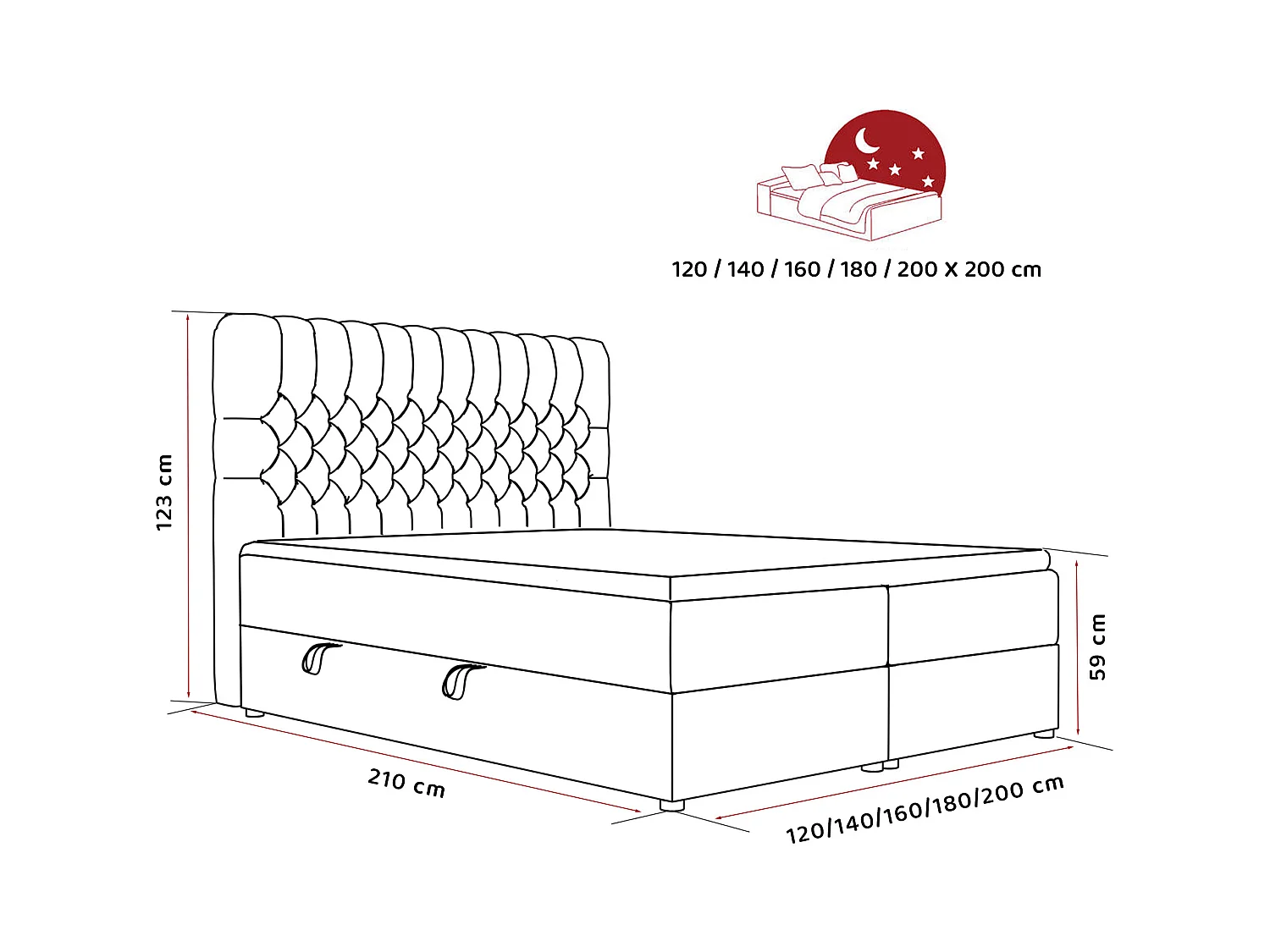 Lit continental rembourré avec matelas, marron - 160x200