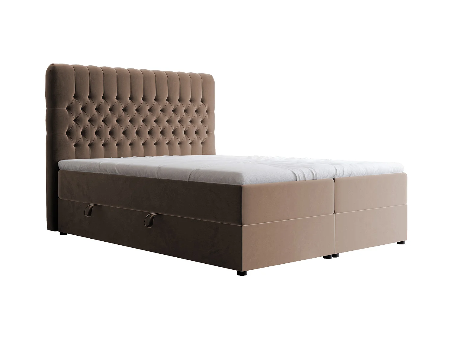 Lit continental rembourré avec matelas, marron - 160x200