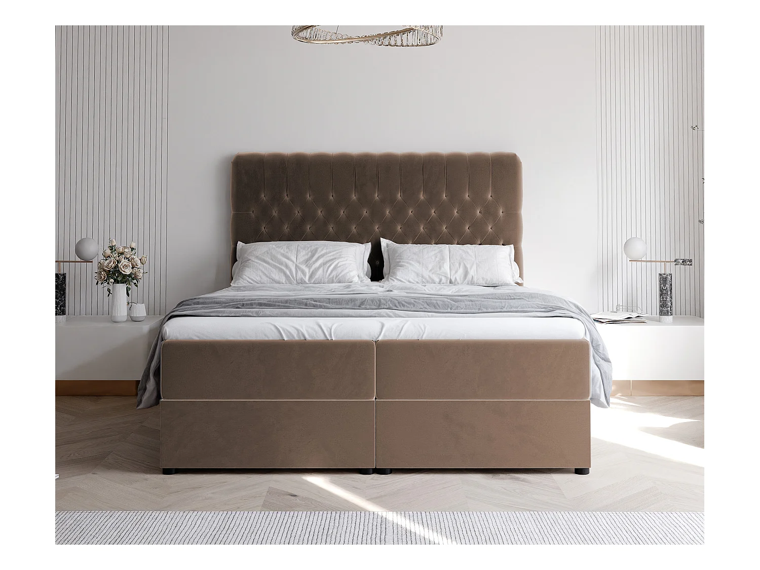 Lit continental rembourré avec matelas, marron - 160x200