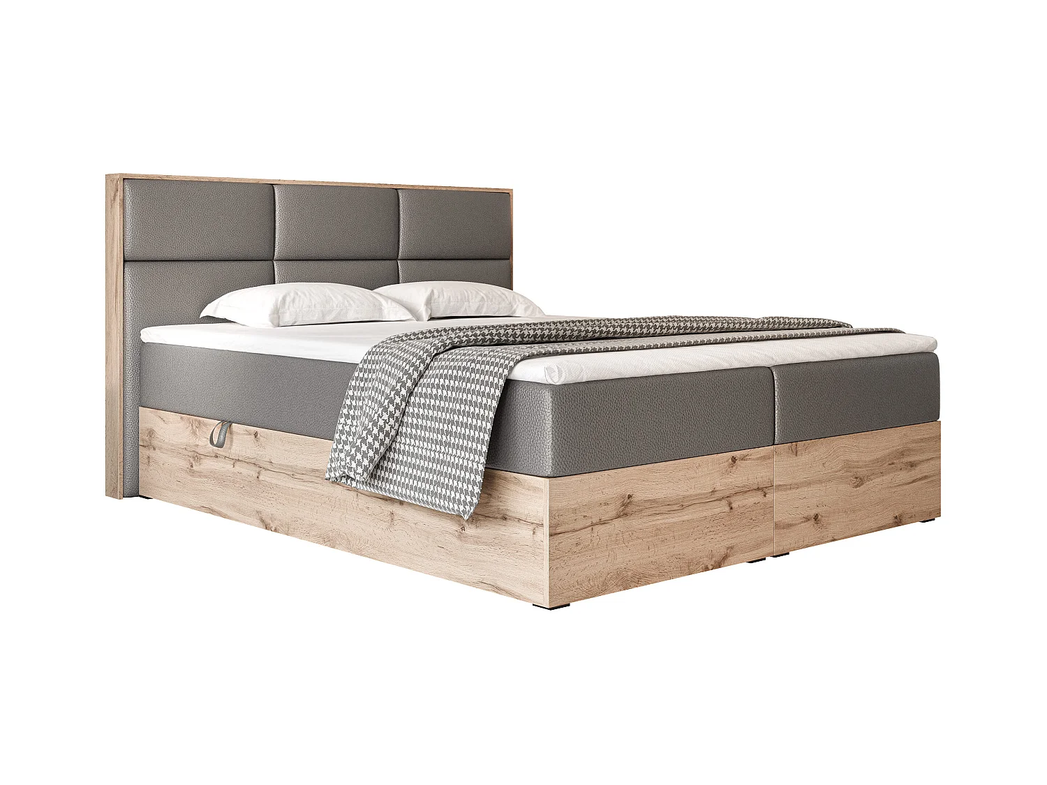 Lit continental rembourré avec surmatelas, gris  - 160x200 - LAVIO