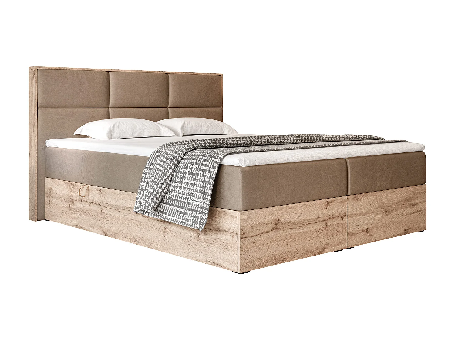 Lit continental rembourré avec surmatelas, marron - 180x200 - LAVIO
