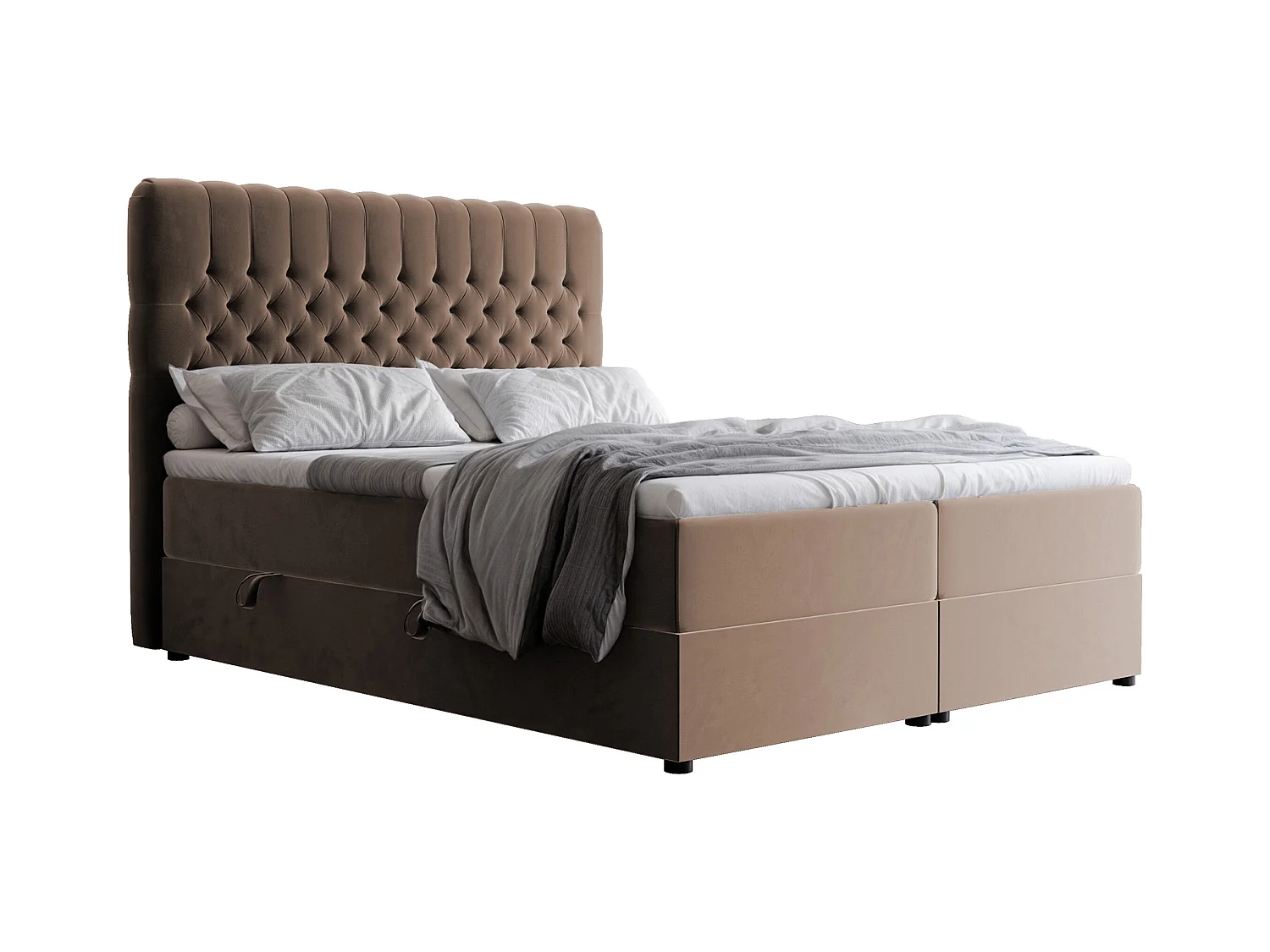 Lit continental rembourré avec matelas, marron - 140x200