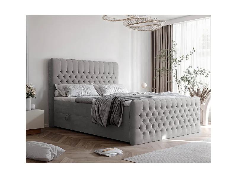 Lit continental rembourré avec matelas, gris - 180x200