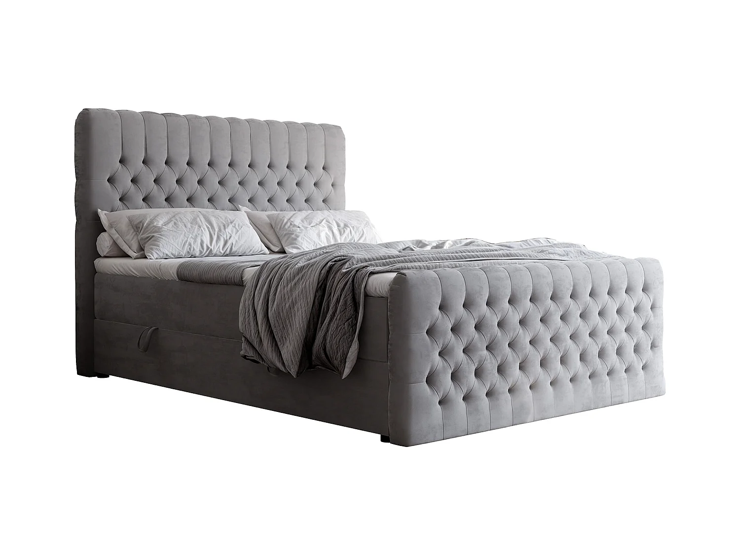 Lit continental rembourré avec matelas, gris clair - 160x200