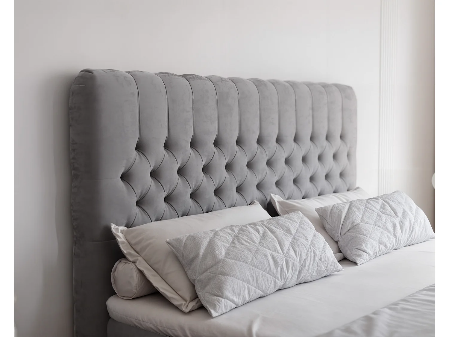 Lit continental rembourré avec matelas, gris clair - 160x200