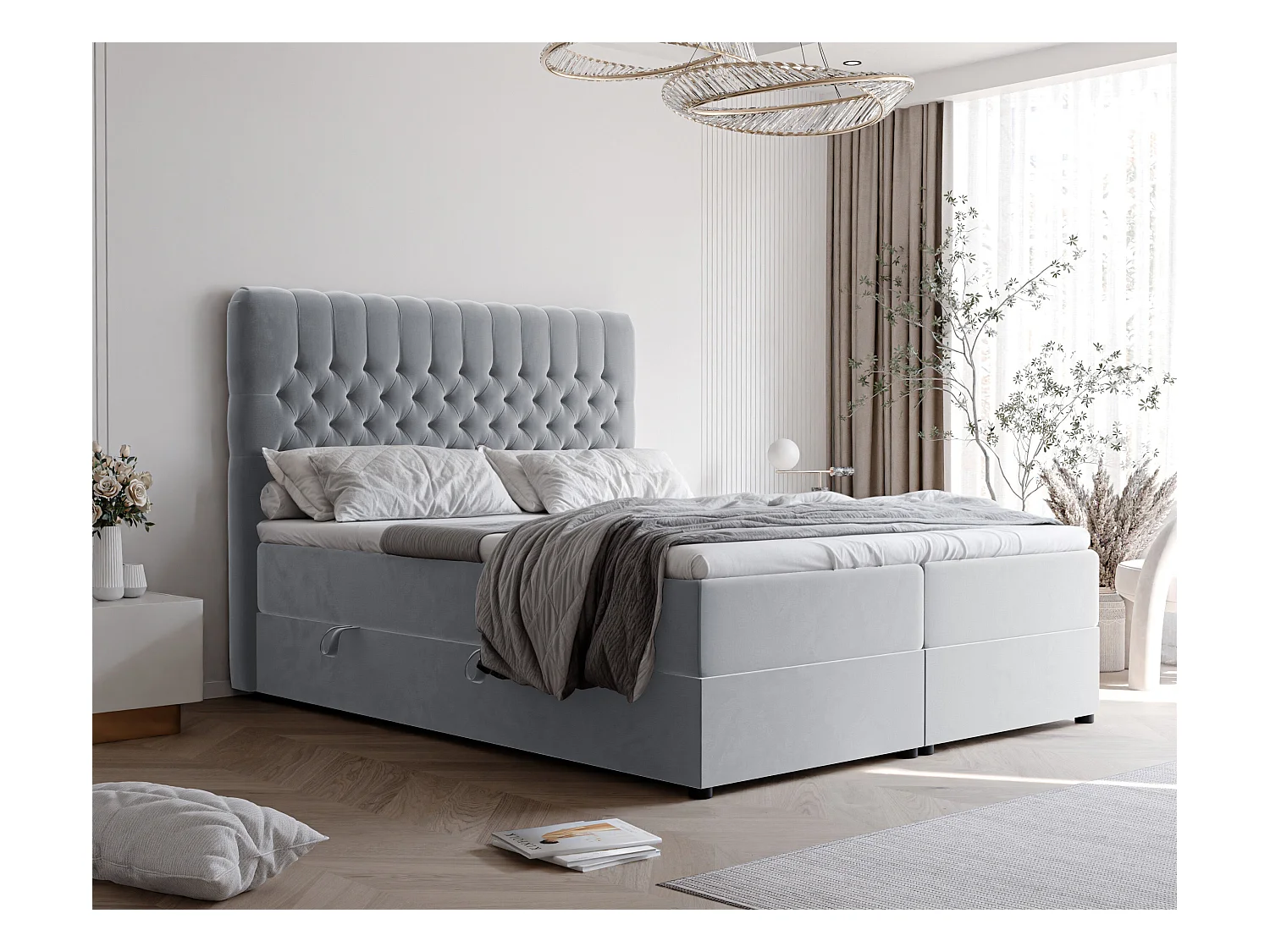 Lit continental rembourré avec matelas, gris - 140x200