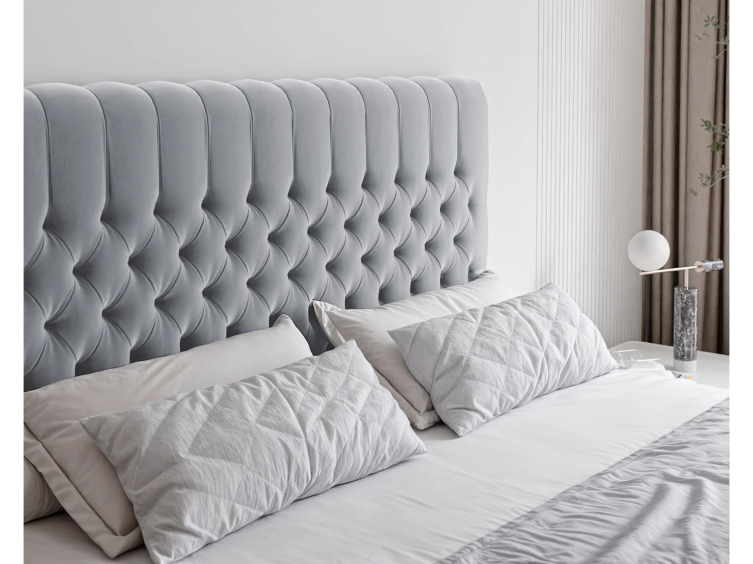 Lit continental rembourré avec matelas, gris - 140x200