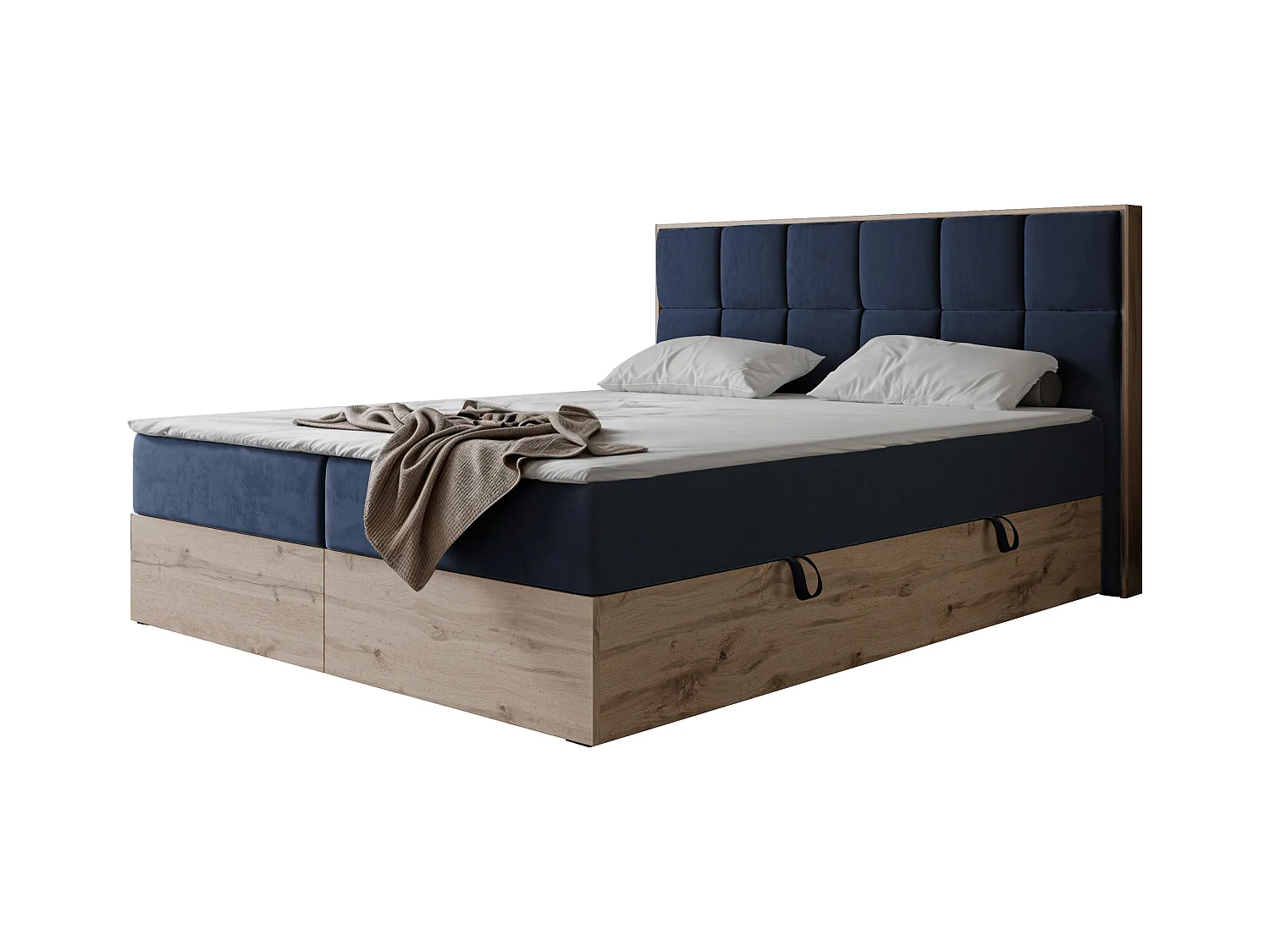 Lit continental rembourré avec surmatelas, bleu - 200x200 - LAVIO II