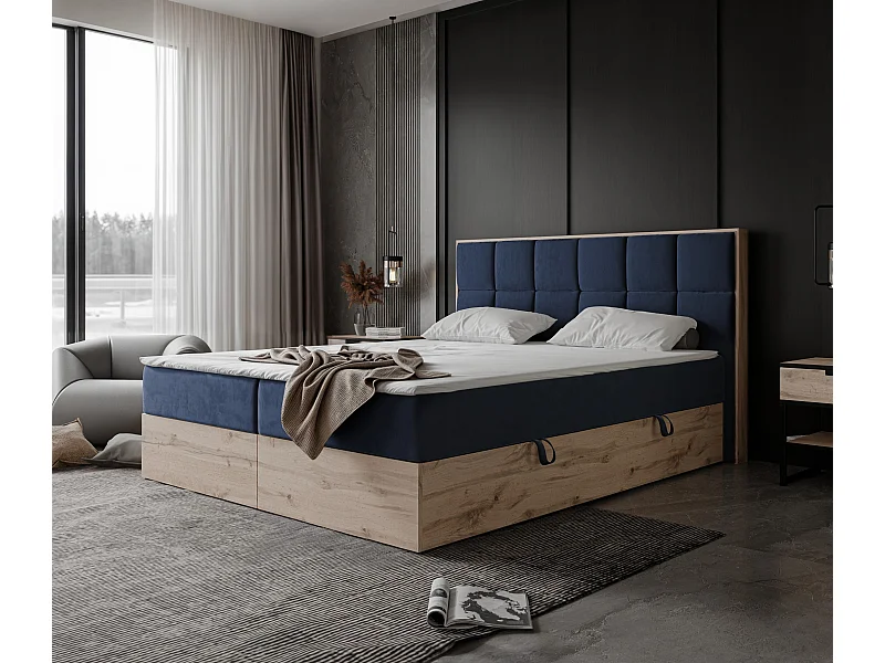 Lit continental rembourré avec surmatelas, bleu - 200x200 - LAVIO II