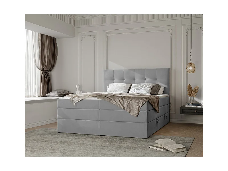 Lit continental rembourré avec surmatelas, gris clair - 120x200 - AZARIO