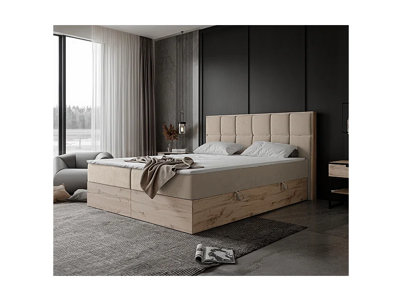 Lit continental rembourré avec surmatelas, crème - 180x200 - LAVIO II