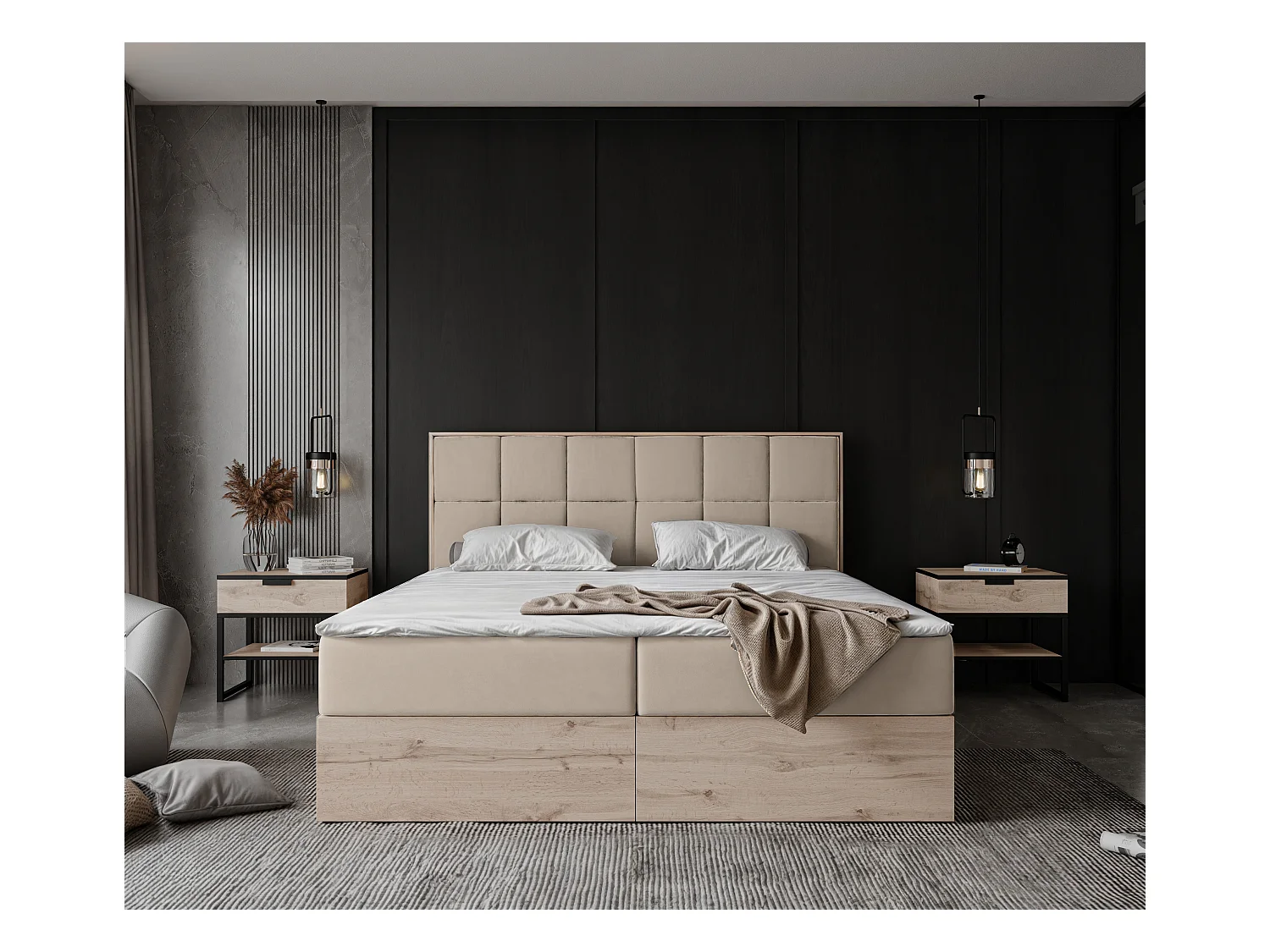 Lit continental rembourré avec surmatelas, crème - 180x200 - LAVIO II